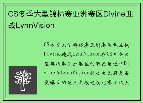 CS冬季大型锦标赛亚洲赛区Divine迎战LynnVision