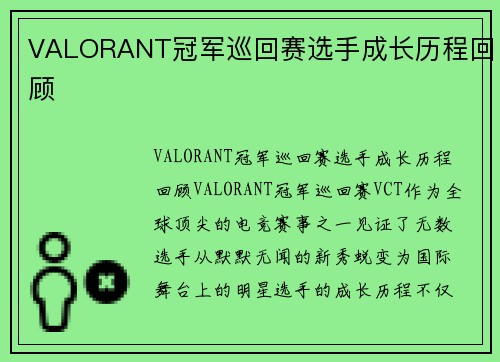 VALORANT冠军巡回赛选手成长历程回顾